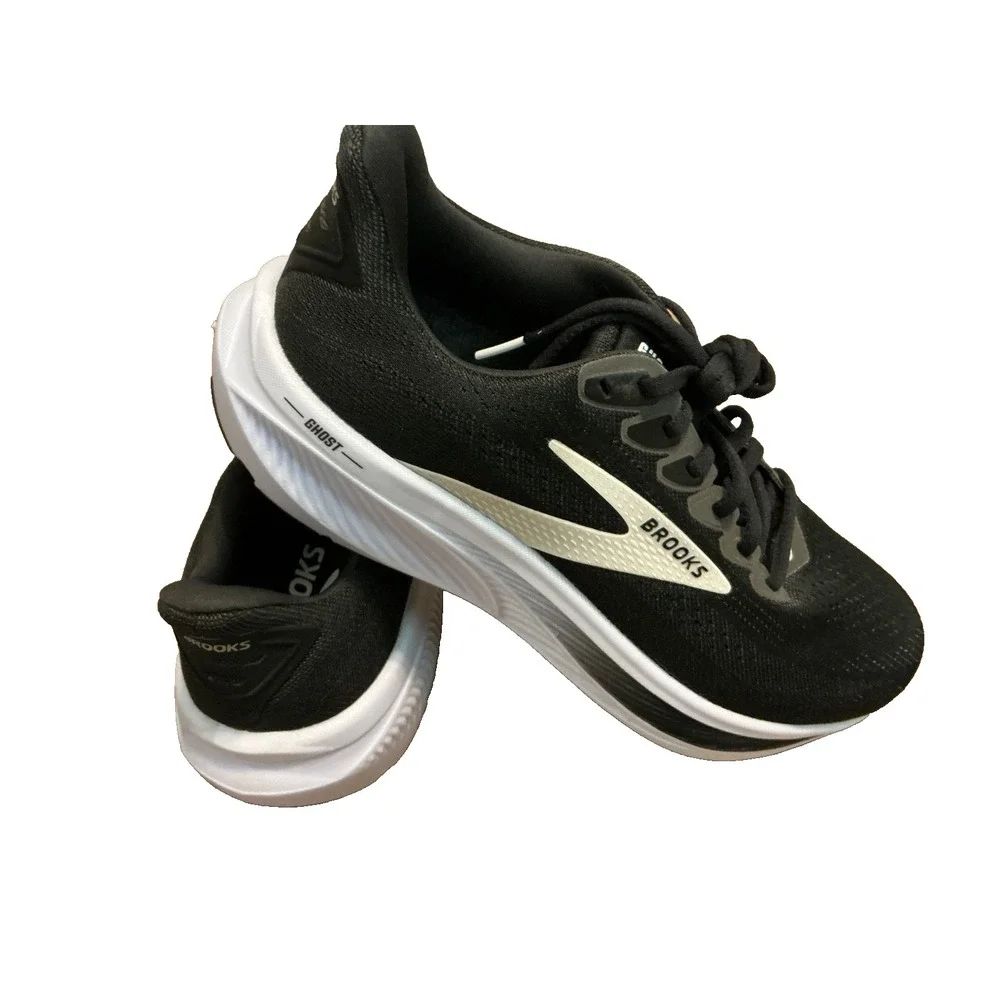 Brooks Ghost 17 Running Shoes Women 8 2E Black White Cream Road Walking Sneakers
